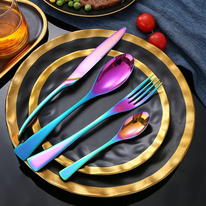 Conjunto de Talheres 24 Peças Aço Inoxidável 18/10 Talheres Pesados Prata Luxo Faca Garfo Colher Louça Próprio para Máquina de Lavar Louça