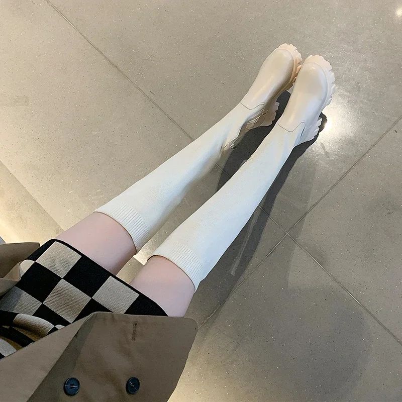 Women's Solid Color Chunky Heel Boots, Stylish Side Zipper Over The Knee Boots, Fashion Platform Long Boots