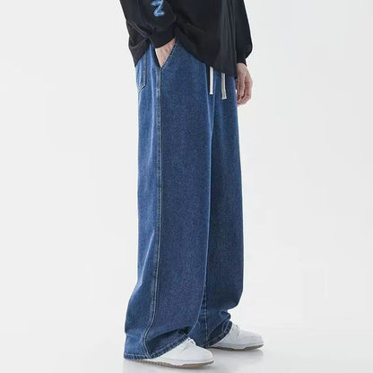 2025 New Streetwear Loose Jeans Men Korean Style Fashion Loose Straight Wide Leg Pants Men's Brand Clothing Black Light Blue