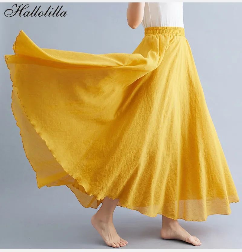 Fashion Solid Cotton Linen Women Skirts Maxi Elegant Harajuku Saia Casual Loose Long Skirt Ladies Clothes Faldas Ropa Mujer