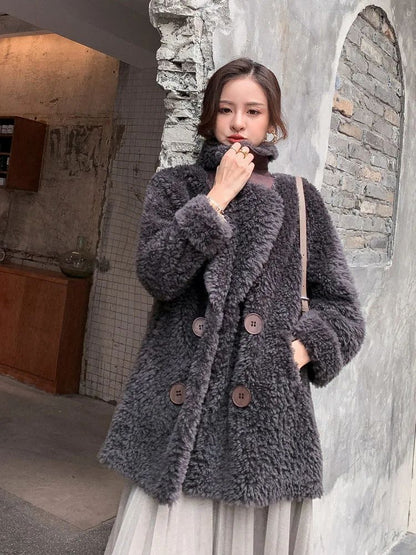 Thickened Lamb Velvet Jacket Women's Mid-Length Loose Slimming Fur Particle Velvet Coat Polyester Fiber Full Sleeve Long Coat