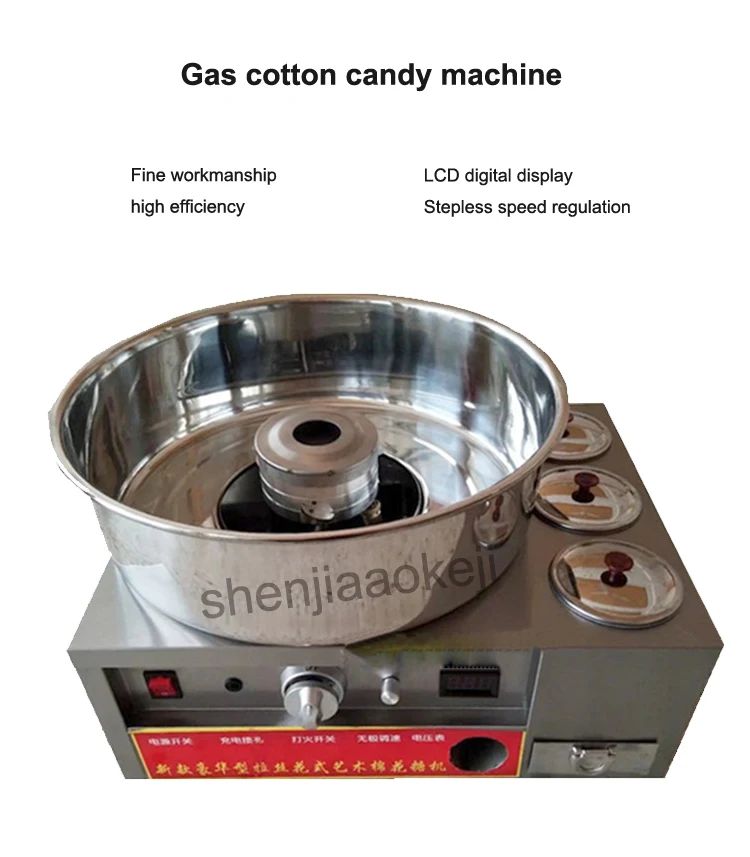 Máquina de Algodão Doce Comercial de Aço Inoxidável a Gás Máquina de Algodão Doce DIY Máquina de Açúcar Fiado Escovado Chique