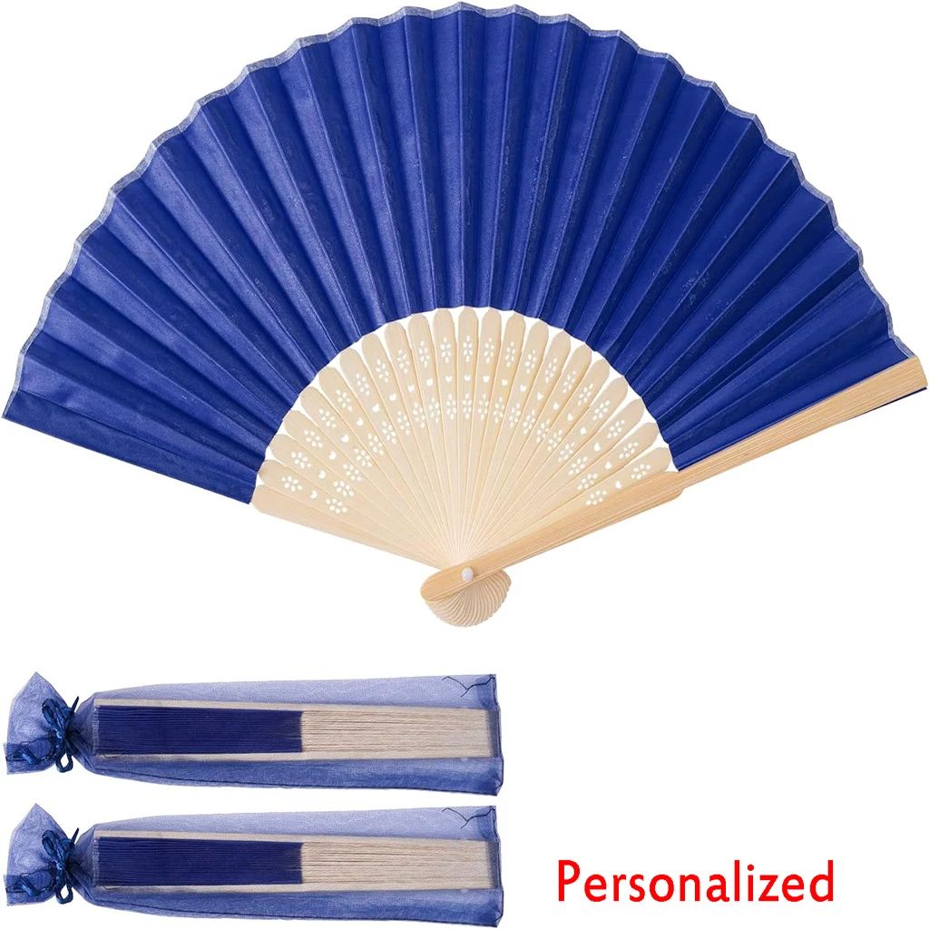 10-60Pcs Personalized Engraved Multicolor Folding Silk Hand Fan with Organza Gift Bag Wedding Party Supplies Bulk Purchase Boda