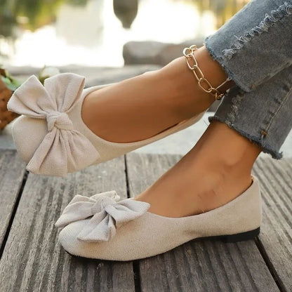 Women's Flat Shoes 2025 Hot Sale Ladies Slip on Flats Outdoor Women Round Toe Bow Tie Soft Bottom Plus Size Shallow Shoes Female