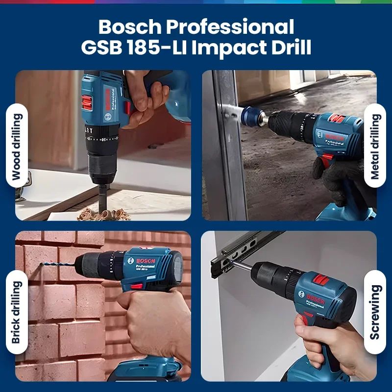 Furadeira de impacto a bateria Bosch GSB 185 Li, 3 em 1, multifuncional, parafusadeira elétrica 50 Nm, furadeira de martelo sem escovas, pro-eletro