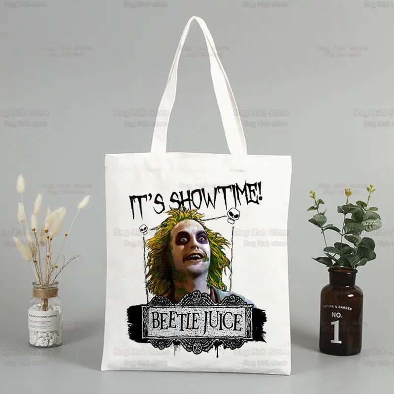 Beetlejuice Horror Gift Shopping Bag Print Original Design White Unisex Fashion Travel Canvas Bags