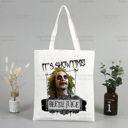 Beetlejuice Horror Gift Shopping Bag Print Original Design White Unisex Fashion Travel Canvas Bags