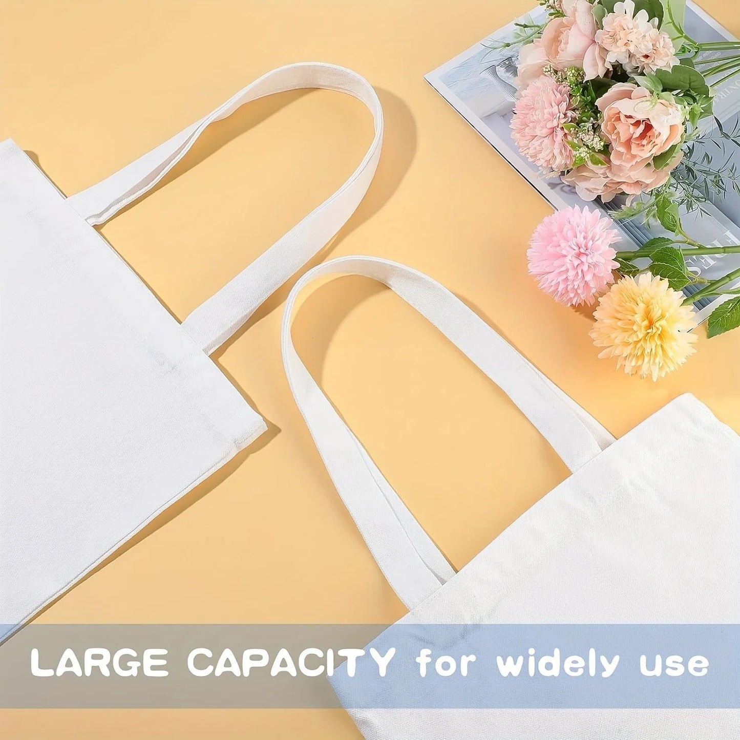 Pacote com 6 Sacolas Reutilizáveis em Branco para DIY - Laváveis, Ideais para Projetos de Transferência de Calor/Sublimação, Compras e Afazeres