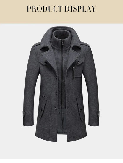 Overcoat 4XL Autumn Winter Mens Wool Trench Coats Fashion Middle Long Jacket Male Double Collar Zipper Coat Windbreak Woolen