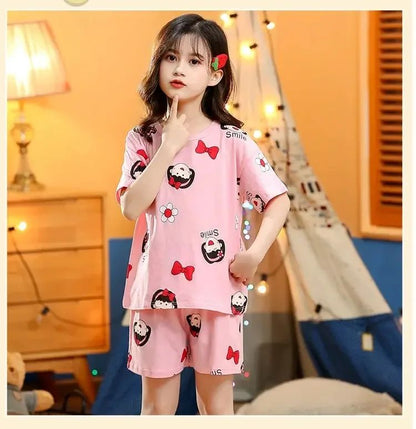 Summer Strawberry Sleepwear For Baby Kids Short Sleeve Pijamas Infantil 100% Cotton Kids Pajamas Set Boys Girls Clothes 6 8 10 Y