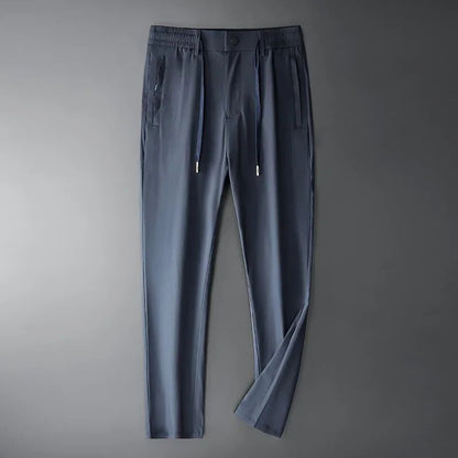 TFETTERS Brand Summer Men Pants New Elastic Waist Casual Solid Color Pants Ice Silk Thin Straight Breathable Loose Sweatpant Men