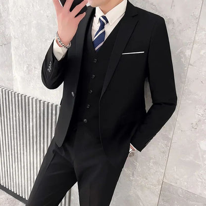 Suit Outdoor Breathable (Blazer+ Vest + Pants) Men's Fashion Business Korean Wedding Casual Business Wear Elegant Man Suit 6XL