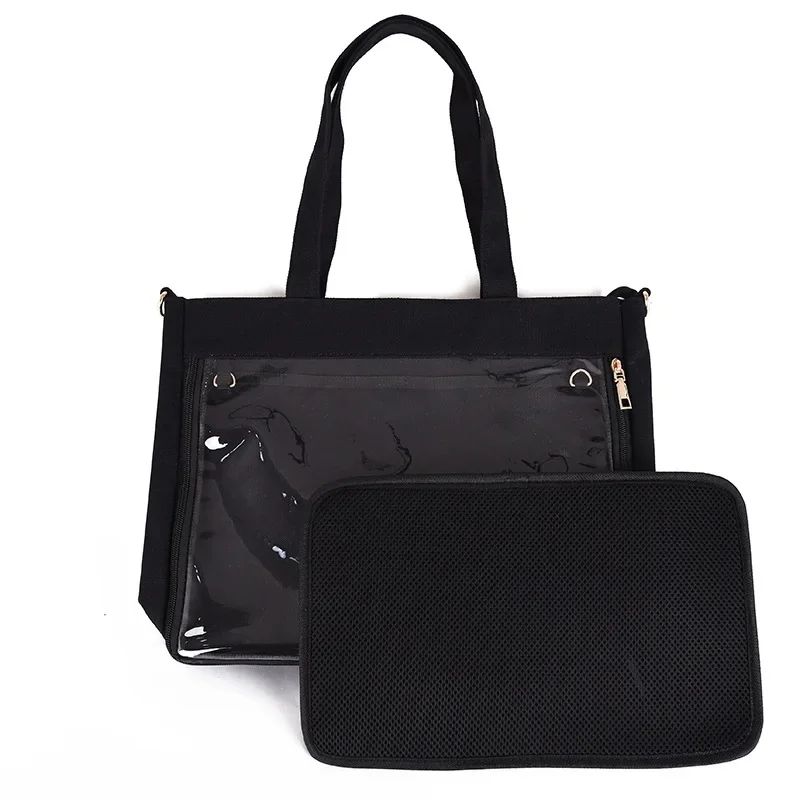 Japanese Big Ita Bag Black with Insert Cute Clear Women Double Straps Girls Kawaii Transparent Shoulder Bag Purses and Handbags