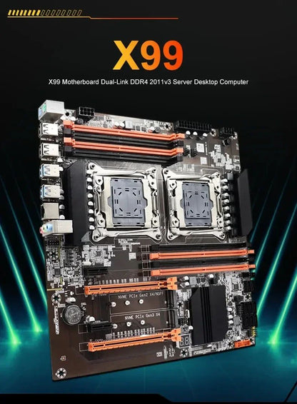 SOYO X99 Dual CPU Gaming Motherboard Kit lntel Xeon E5 2680 V4*2&DDR4 16GB (2*8GB) LGA2011-3 M.2 NVME for Desktop Computer Host
