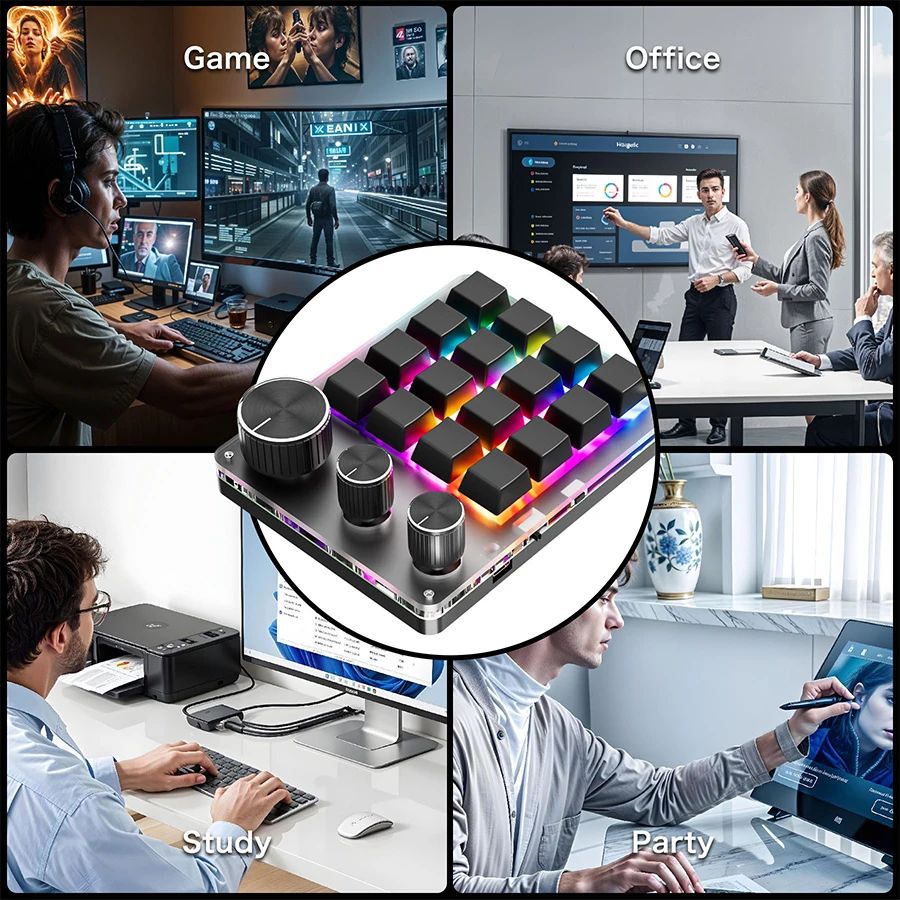 2.4G Personalize Bluetooth 3 Modos USB Teclado Mecânico Personalizado com Botão de Volume Botão Programável Macro Gaming 16 Teclas