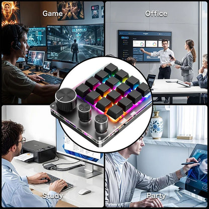 2.4G Personalize Bluetooth 3 Modos USB Teclado Mecânico Personalizado com Botão de Volume Botão Programável Macro Gaming 16 Teclas