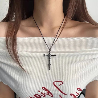 Colar com Pingente de Cruz de Crânio Hip Hop Retrô para Homens e Mulheres Colares com Pingente de Cruz de Osso Estilo Gótico Clássico Escuro