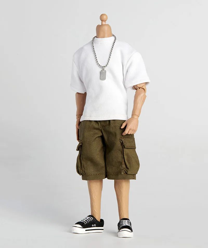 1/12 Scale Male Casual Zippered Hoodie Vest Pants Clothes Set Loose Short Sleeves T-Shirt Shorts Fit 6" Action Figures Body Doll
