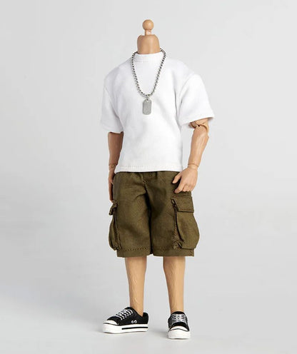1/12 Scale Male Casual Zippered Hoodie Vest Pants Clothes Set Loose Short Sleeves T-Shirt Shorts Fit 6" Action Figures Body Doll
