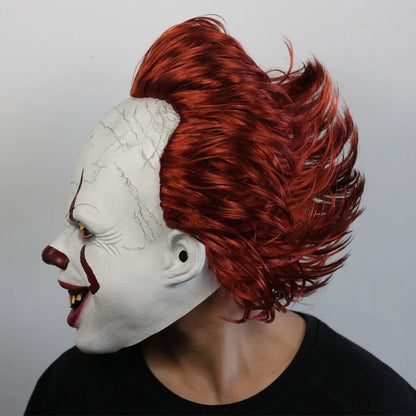 Horror Glowing Clown Mask Halloween Masque Pennywise Cosplay Latex Glow Joker Mask with Multicolor Hair Wig Joker Mask for Adult