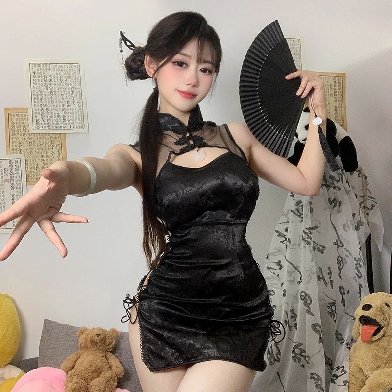 Robe Qipao chinoise pour femme, lingerie sexy, bandage à fente haute, uniforme Cheongsam, costume de boîte de nuit Anime
