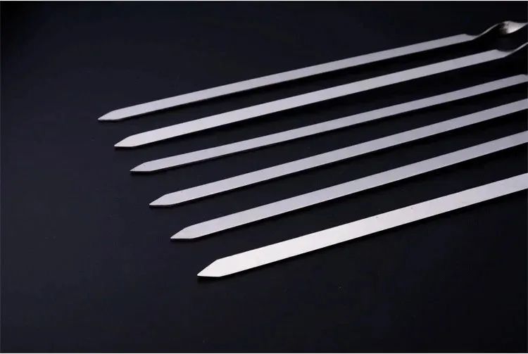 50cm BBQ Skewer 6Pcs Stainless Steel Wide Barbecue Sticks Flat BBQ Fork Outdoor Camping Picnic BBQ Utensil Kitchen Accessories