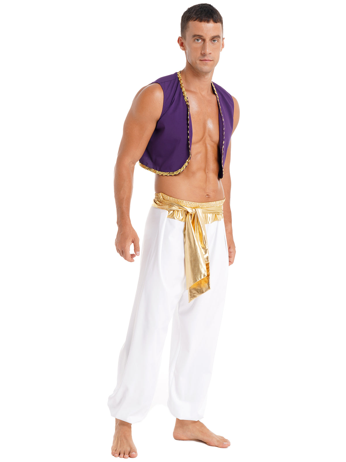 Aladin Costume Men Arabian Prince Cosplay Dress Up Waistcoat Top Harem Pants Suit Halloween Theme Party Carnival Stage Outfits