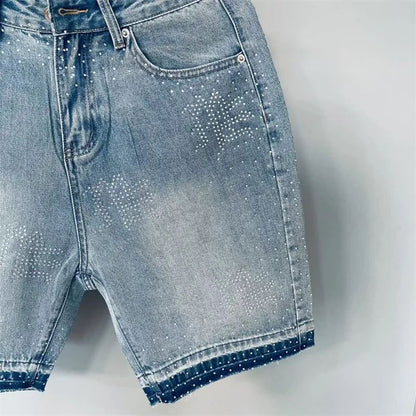 Calça Jeans Masculina Blue Washed MIXED EMOTION Hot Drill Letter Retrô Americana Calça Jeans Feminina Mixed Emotion