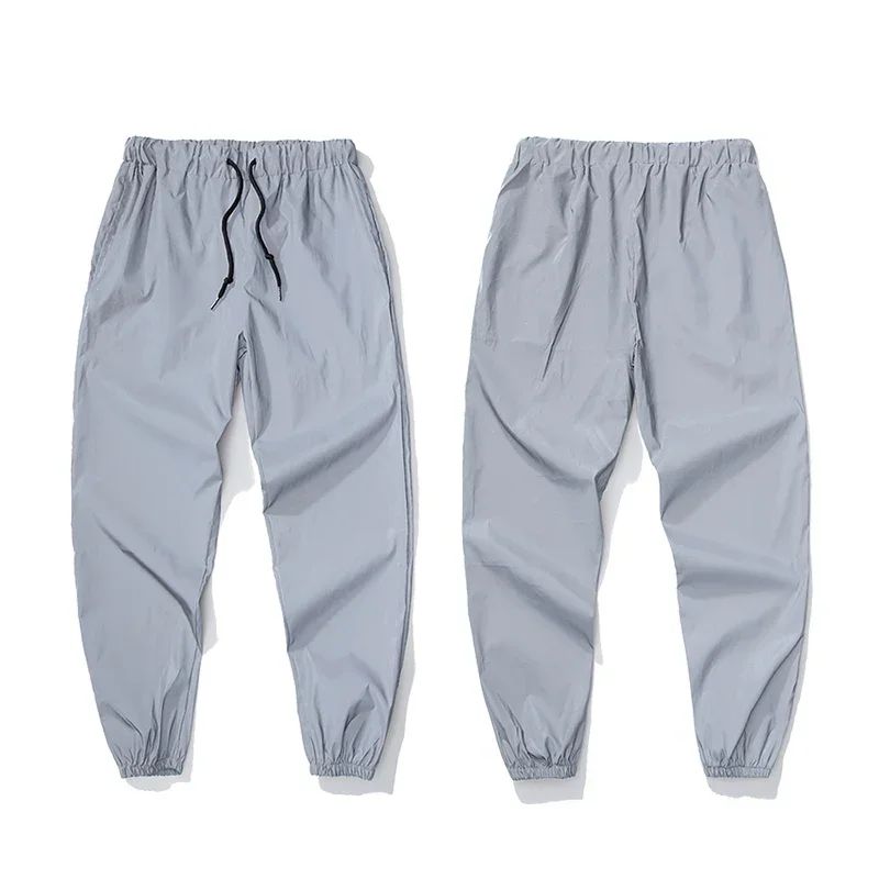 Night Reflective Casual Pants Men's Elastic Waist Fashion Skateboard Trousers Streetwear Hip Hop Harajuku Jogger Sweatpants Male