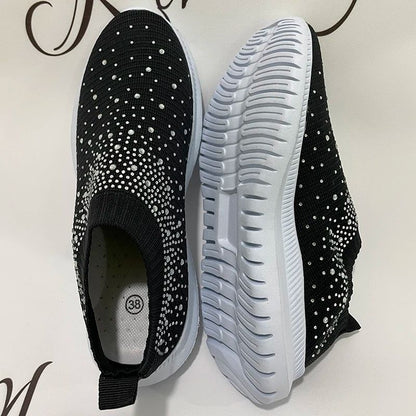 2024 New Crystal Breathable Mesh Sneaker Shoes for Women Comfortable Soft Bottom Flats Plus Size 43 Non Slip Casual Shoes Woman