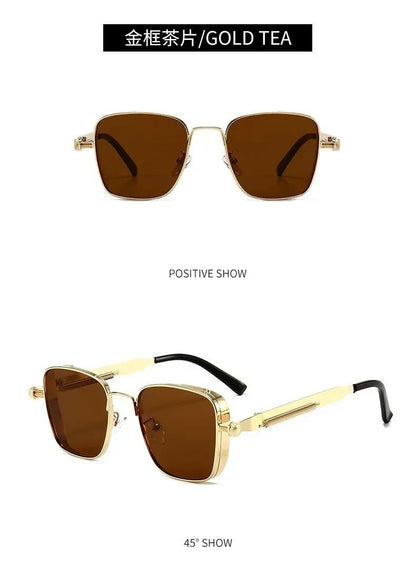 New Sunglasses Men Driving Sunglasses Retro Spring Leg Driving Outdoor Sports Metal Rectangular Decorative Glasses Women Uv400