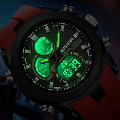 SANDA Mens Watches Countdown Waterproof Alarm Clock Wristwatch Multifunctional Luminous Men Quartz Digital Watch Alarm Clock
