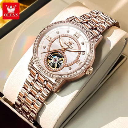 OLEVS Hollow Women's Watch Fully Automatic Mechanical Watch Luxury Diamond Inlaid Starry Sky Elegant Women's Brand Watch  7036
