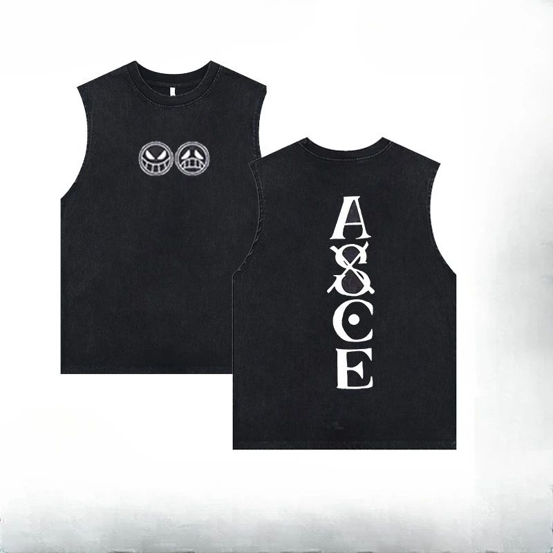 Luffy printed anime fitness vest summer new men s vest Y2k women s washed casual sleeveless shirt streetwear Harajuku