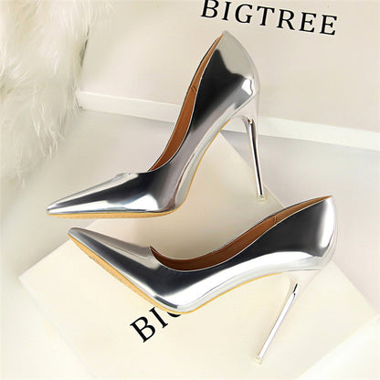 Women Mteallic Bronze Leather Pumps 7.5cm 10.5cm High Heels Lady Stiletto Middle Heels Wedding Bridal Gold Silver Event Shoes