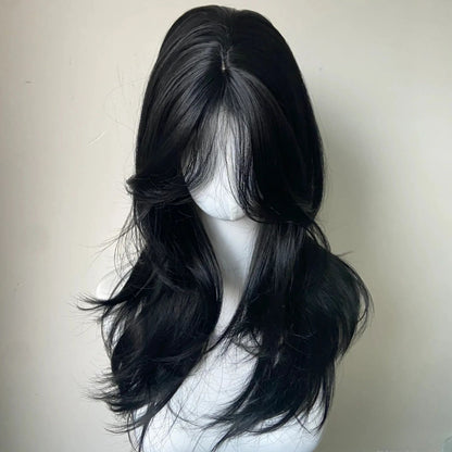 Peruca Ashely Roxo Escuro Feminina 55 cm Cabelo Longo Franja Cortina Camadas Liso Natural Cabelo Sintético Cosplay Perucas Lolita