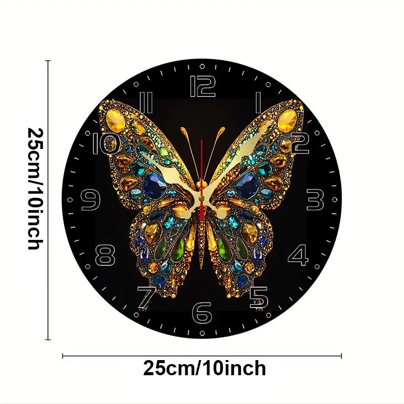 Shiny Butterfly Wooden Round Silent Hanging Wall Clock, Suitable For Living Room, Office, Study Room, Bedroom, Home Decoration