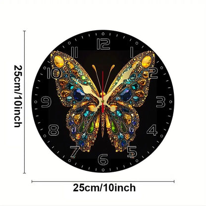 Shiny Butterfly Wooden Round Silent Hanging Wall Clock, Suitable For Living Room, Office, Study Room, Bedroom, Home Decoration