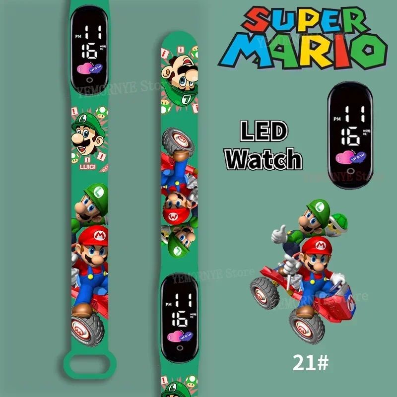 Mario Bros Children's Watches Action Figures Luigi Princess Peach Yoshi Bowser kids Sport Wristband Waterproof Digital Watch Toy