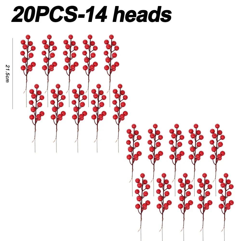 20/1Pcs Christmas Artificial Berries Fake Holly Berry Flower Stamen Bouquet DIY Christma Wreath Xmas New Year Gifts Table Decor