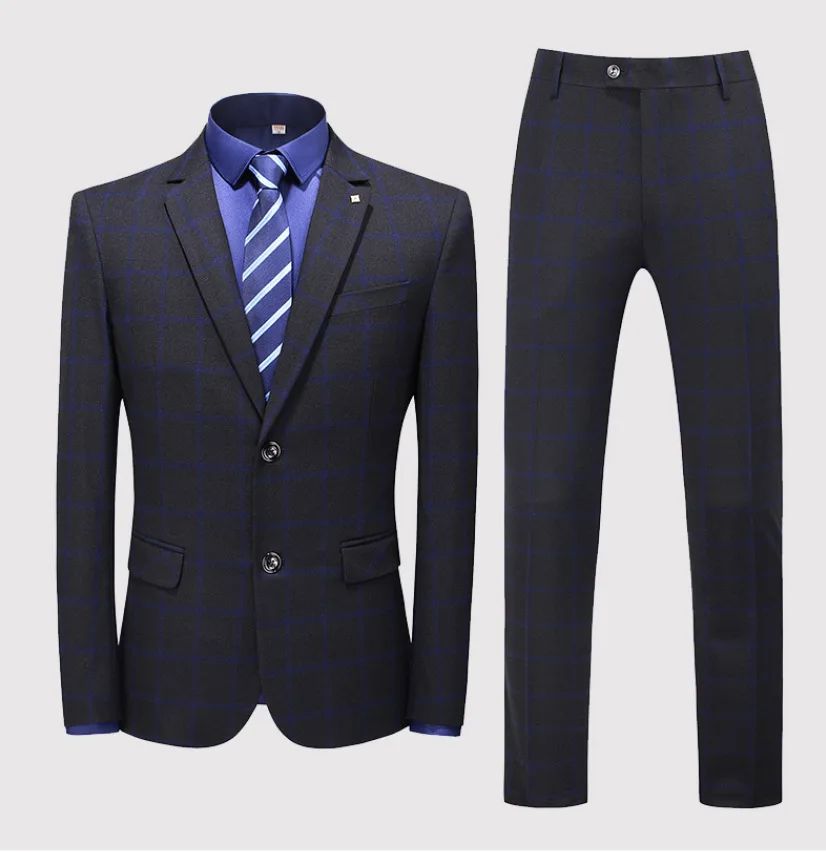 Suit (blazer+vest+pants) Man Fashion Business British Grid Trend Style Casual Hosting Slim Wedding Work Conjunto Hombre