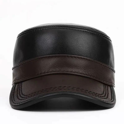 Genuine Leather Cap Men's Flat Caps Military Hat Elegant Man Baseball Cap British Vintage Cowhide Warm Hat Adjustable 55 60cm