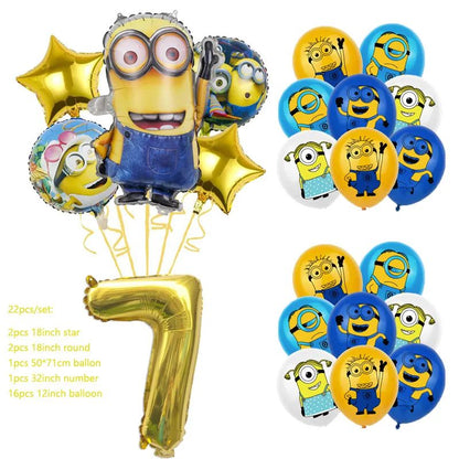 Anime Minion Themed Party Decorations Party Tableware Set Plates Cups Birthday Balloons Big Eye Yellow Man Party Favors Supplies
