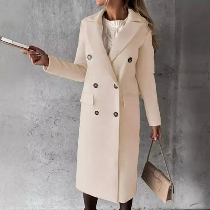 Autumn and Winter Women's Clothing Long-sleeved Lapel Solid Color Double-breasted Slim-fit Coat