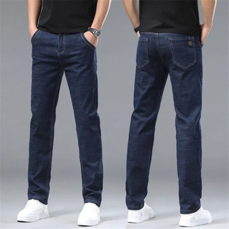 Calça Jeans Masculina de Marca de Luxo Stretch Reta Casual Slim Fit Jeans Masculino Design Clássico de Negócios Calça Tamanho Grande