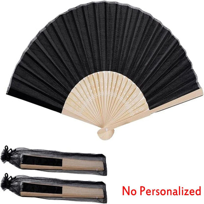10-60Pcs Personalized Engraved Multicolor Folding Silk Hand Fan with Organza Gift Bag Wedding Party Supplies Bulk Purchase Boda