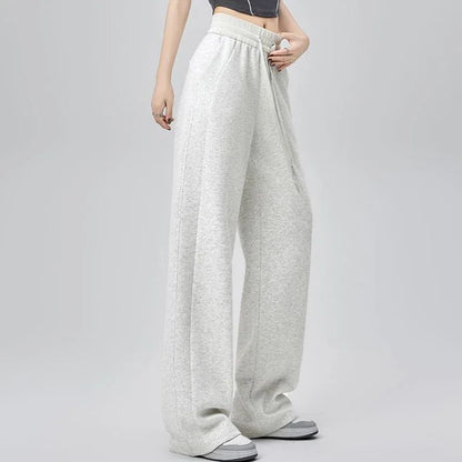 2024 Winter Girls Pants Snow Warm Solid Fleece Sweatpants Lady Korean Style Thicken Thermal High Waisted Straight Leg Trousers