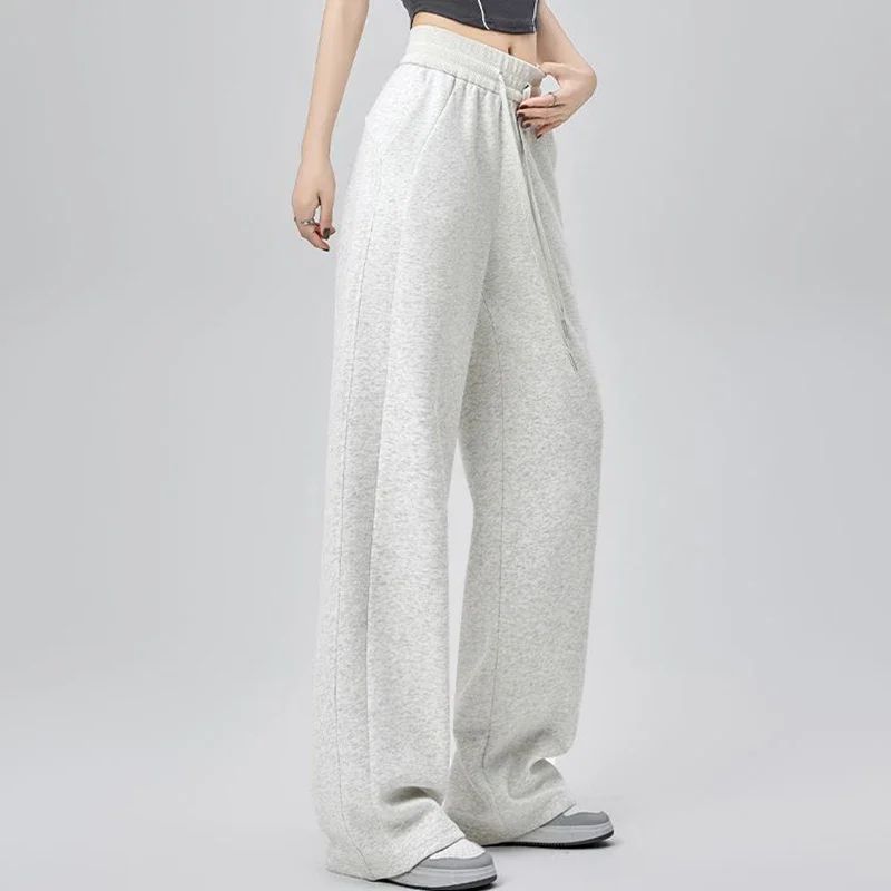 2024 Winter Girls Pants Snow Warm Solid Fleece Sweatpants Lady Korean Style Thicken Thermal High Waisted Straight Leg Trousers