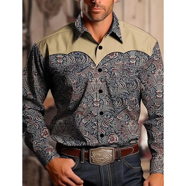 Men's Shirt Yellowstone Western Denim Shirt Elegant patchwork vintage men's lape