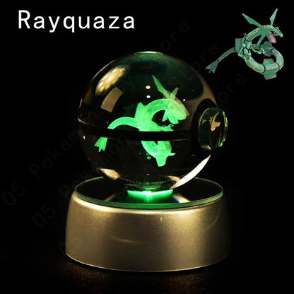 Esfera de Cristal 3D Pokémon 7CM 5CM Mewtwo Pikachu Gengar Bola de Cristal de Vidro Pokémon Pokebola Luminária Noturna LED com Base de Presente